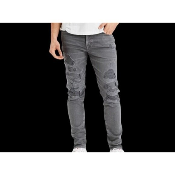 American Eagle Gray Slim Distressed Denim Jean 28x30 Grunge Goth Punk Streetwear - Picture 3 of 7